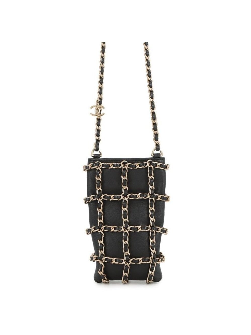 Chanel Chain Shoulder Bag Choco Bar Phone Case Lambskin Black